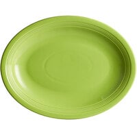 Acopa Capri 13 3/4" x 10 1/2" Bamboo Green Oval Stoneware Coupe Platter - 12/Case