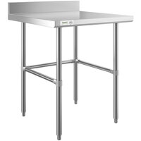 Regency 30 inch x 30 inch 14-Gauge 304 Stainless Steel Commercial Open Base Work Table with 4 inch Backsplash