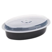 Pactiv Newspring OC32B 32 oz. Black 9 1/8 inch x 6 3/4 inch x 2 inch VERSAtainer Oval Microwavable Container With Lid - 150/Case