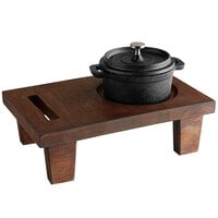 Valor 8 oz. Pre-Seasoned Mini Cast Iron Pot with 9 3/4" x 6 1/2" x 2 1/2" Rustic Chestnut Finish Display Stand