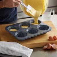 Fox Run 4461 6 Cup 8 oz. Non-Stick Carbon Steel Fluted Jumbo Muffin Pan - 10 1/2 inch x 13 3/4 inch