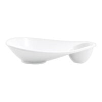 Front of the House Ellipse 8 1/4" x 6 1/2" White Oval Porcelain Sampler Plate with Incorporated Well - 6/Case