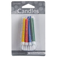 Creative Converting WM100536 3 1/4 inch Assorted Primary Color Glitter Candle   - 12/Pack