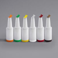 Tablecraft 8032A PourMaster Complete 1 Qt. White Pour Bottle Kit with Assorted Color Spouts and Caps   - 12/Pack