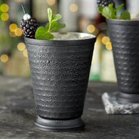 Acopa Alchemy 16 oz. Hammered Matte Black Mint Julep Cup with Beaded Detailing - 12/Pack