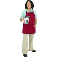 Chef Revival Burgundy Poly-Cotton Customizable Bib Apron with 1 Pocket - 28 inch x 25 inch