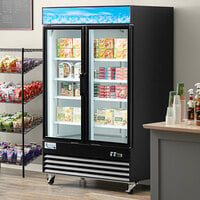 Avantco GDC-49F-HC 53 inch Black Swing Glass Door Merchandiser Freezer with LED Lighting