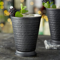 Acopa Alchemy 16 oz. Hammered Matte Black Mint Julep Cup with Beaded Detailing