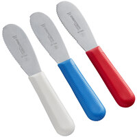 Dexter-Russell 18343 Sani-Safe 3-Pack 3 1/2 inch Scalloped Sandwich Spreaders in Red, White, and Blue