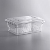 Cambro 26 inch x 18 inch x 9 inch Camwear Clear Food Storage Box and Colander Kit with Flat Lid - 8 inch Deep Colander
