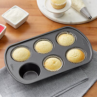 Wilton 191002980 Perfect Results 6 Cup 3.2 oz. Non-Stick Steel Muffin / Cupcake Pan - 7 5/16 inch x 11 15/16 inch