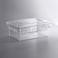 Cambro 26 inch x 18 inch x 9 inch Camwear Clear Food Storage Box and Colander Kit with Flat Lid - 5 inch Deep Colander