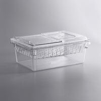 Cambro 26 inch x 18 inch x 9 inch Camwear Clear Food Storage Box and Colander Kit with Sliding Lid - 5 inch Deep Colander