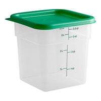 Cambro CamSquares® 4 Qt. Translucent Square Polypropylene Food Storage Container and Green Lid - 3/Pack