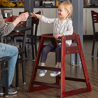 Lancaster Table & Seating Assembled Standard Height Restaurant Wooden High Chair with Mahogany Finish