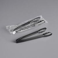 Visions 12" Individually Wrapped Extra Heavy-Duty Black Disposable Polypropylene Tongs - 24/Case