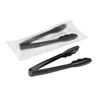 Visions 7 inch Individually Wrapped Extra Heavy-Duty Black Disposable Polypropylene Tongs - 24/Case