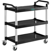 Choice Black Utility / Bussing Cart with Three Shelves - 42 inch x 20 inch