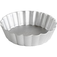 Fat Daddio's PFT-375 ProSeries 3 3/4" x 1" Round Anodized Aluminum Fluted Tartlet / Quiche Pan with Removable Bottom