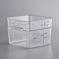Vigor 12 Qt. Clear Square Polycarbonate Food Storage Container with Blue Gradations