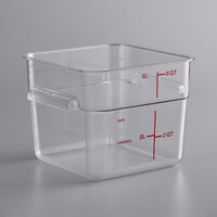 Vigor 6 Qt. Clear Square Polycarbonate Food Storage Container with Red Gradations