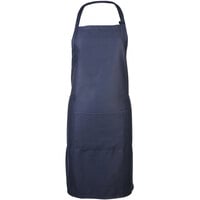Mercer Culinary M61110NB Genesis® Navy Blue Customizable Poly-Cotton Bib Apron with Adjustable Neck and 1 Pocket - 33 inchL x 23 inchW