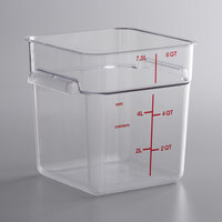 Vigor 8 Qt. Clear Square Polycarbonate Food Storage Container with Red Gradations