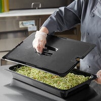 Vigor Full Size Black Polycarbonate Food Pan Lid with Notch and Handle