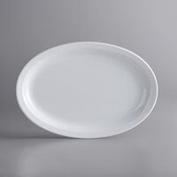 Acopa Foundations 11 1/2 inch x 8 inch White Narrow Rim Melamine Oval Platter   - 12/Case