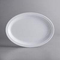 Acopa Foundations 13 1/4 inch x 9 1/2 inch White Narrow Rim Melamine Oval Platter - 12/Case