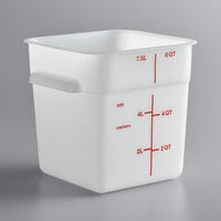 Vigor 8 Qt. White Square Polyethylene Food Storage Container with Red Gradations