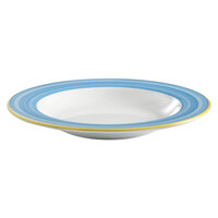 Corona by GET Enterprises PA1601903912 Calypso 18.8 oz. Bright White Porcelain Bowl with Blue and Yellow Rim - 12/Case