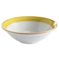 Corona by GET Enterprises PA1600903224 Calypso 15.5 oz. Bright White Porcelain Bowl with Yellow and Coral Rim - 24/Case