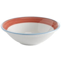 Corona by GET Enterprises PA1602903224 Calypso 15.5 oz. Bright White Porcelain Bowl with Coral and Blue Rim - 24/Case