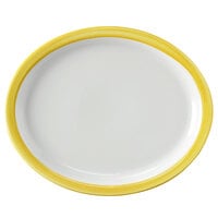 Corona by GET Enterprises PA1600807812 Calypso 13" x 11" Bright White Porcelain Oval Platter with Narrow Yellow and Coral Rim - 12/Case