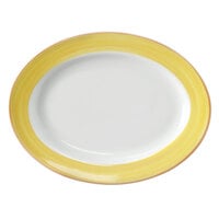 Corona by GET Enterprises PA1600907712 Calypso 12" x 9" Bright White Rolled Edge Porcelain Oval Platter with Yellow and Coral Rim - 12/Case