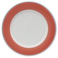 Corona by GET Enterprises PA1602902912 Calypso 12 1/4" Bright White Porcelain Rolled Edge Plate with Coral and Blue Rim - 12/Case