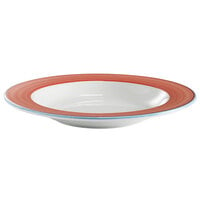 Corona by GET Enterprises PA1602903912 Calypso 18.8 oz. Bright White Rolled Edge Porcelain Bowl with Coral and Blue Rim - 12/Case