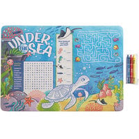 Choice 10" x 14" Kids Under the Sea Themed Interactive Placemat with 3 Pack Kids' Restaurant Crayons in Cello Wrap - 1000/Case
