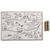 Choice 10 inch x 14 inch Kids Dinosaur Double Sided Interactive Placemat with 4 Pack Triangular Kids' Restaurant Crayons in Cello Wrap - 1000/Case