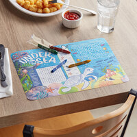 Choice 10 inch x 14 inch Kids Under the Sea Themed Interactive Placemat with 4 Pack Triangular Kids' Restaurant Crayons in Cello Wrap - 1000/Case
