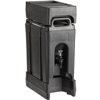 Cambro Camtainer 2.5 Gallon Black Insulated Beverage Dispenser with Black 4-Compartment Condiment Holder and 4 9/16" Riser