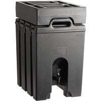 Cambro Camtainer 11.75 Gallon Black Insulated Beverage Dispenser with Black 7-Compartment Condiment Holder