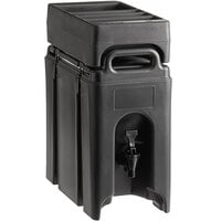 Cambro Camtainer 2.5 Gallon Black Insulated Beverage Dispenser with Black 4-Compartment Condiment Holder