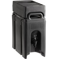 Cambro Camtainer 11.75 Gallon Black Insulated Beverage Dispenser with Black  7-Compartment Condiment Holder and 4 9/16 Riser