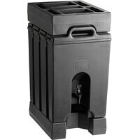 Cambro Camtainer 11.75 Gallon Black Insulated Beverage Dispenser with Black 7-Compartment Condiment Holder and 4 9/16 inch Riser