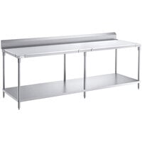 Regency 30 inch x 96 inch 14-Gauge 304 Stainless Steel Poly Top Table with 3/4 inch Thick Poly Top, Undershelf, and 6 inch Backsplash