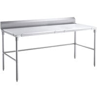 Regency 30 inch x 72 inch 14-Gauge 304 Stainless Steel Poly Top Table with 3/4 inch Thick Poly Top, Open Base, and 6 inch Backsplash
