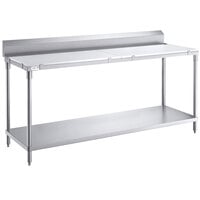 Regency 24 inch x 72 inch 14-Gauge 304 Stainless Steel Poly Top Table with 3/4 inch Thick Poly Top, Undershelf, and 6 inch Backsplash