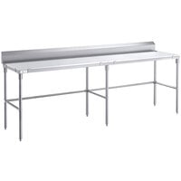 Regency 24 inch x 96 inch 14-Gauge 304 Stainless Steel Poly Top Table with 3/4 inch Thick Poly Top, Open Base, and 6 inch Backsplash
